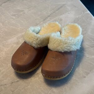 Cozy Brown Shearling Swedish Clogs